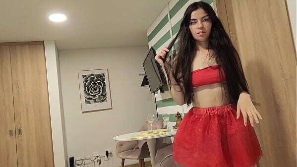 Beautiful woman skirt without underwear, wants fucked Christmas gift