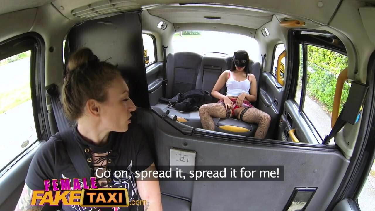 Female Fake Taxi Masked horny minx in slutty fishnets cheats