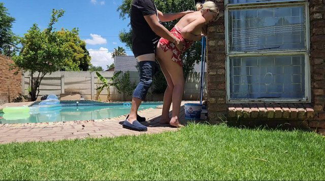 Neighbors wife Outdoor poolside standing fuck