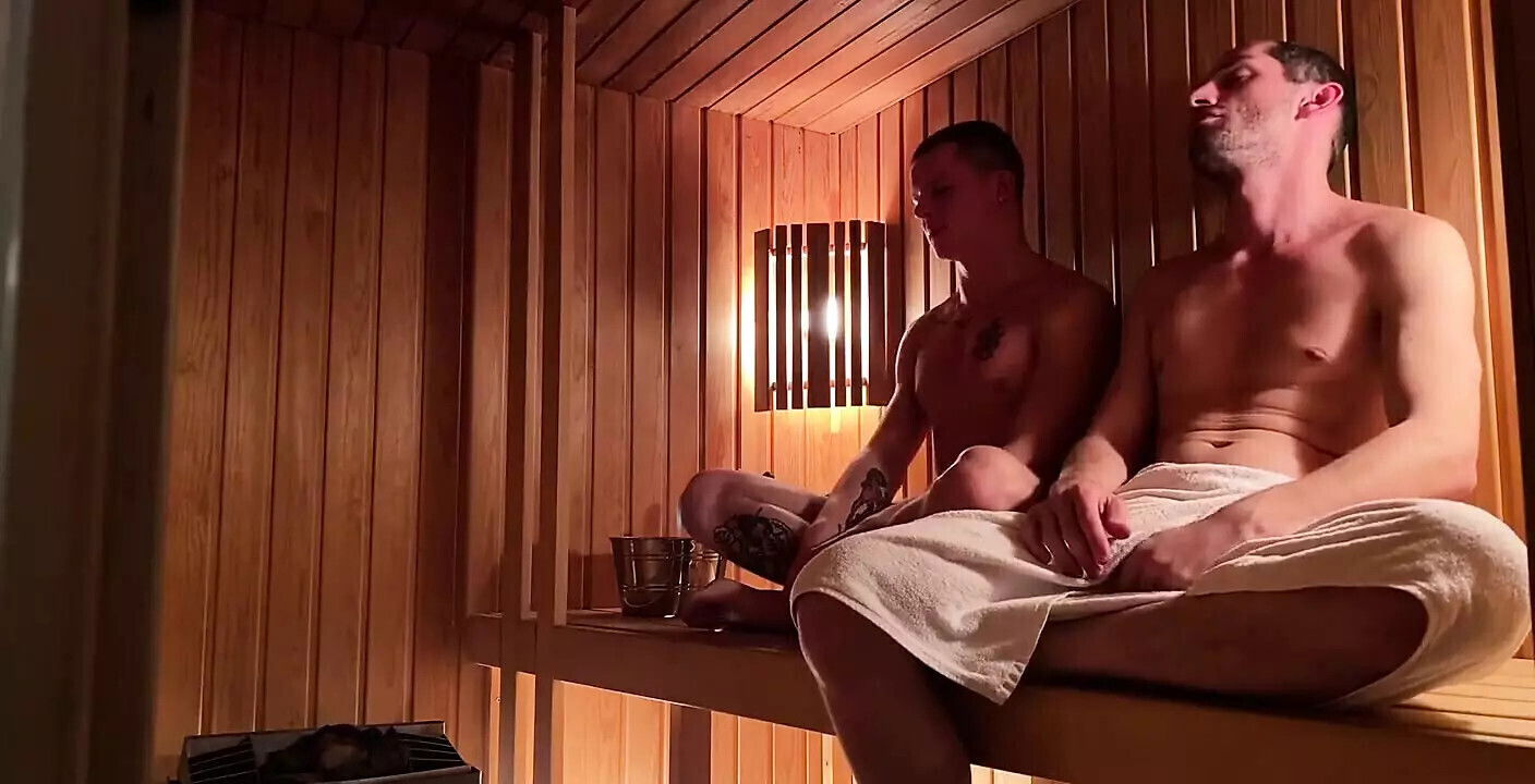 After Workout Sauna, Kicked Skinny Cummed Over