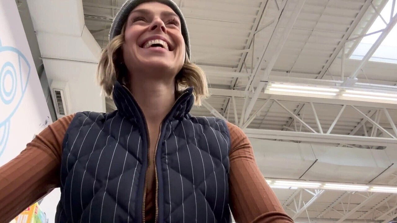 Naughty public play grocery store with curvy vibrator under remote control