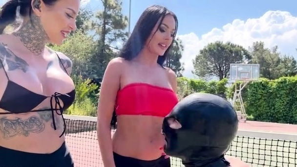 Evil Woman Double Domme Ballbusting Armpit licking