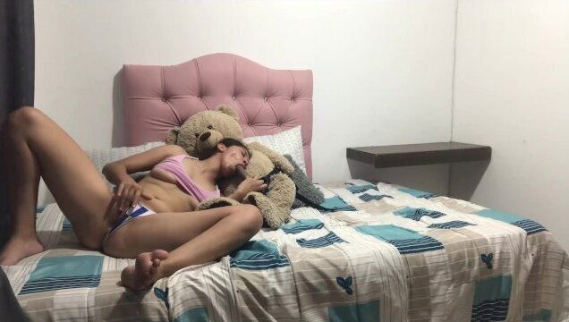 Alone home with pussy, stuffed animal dildo