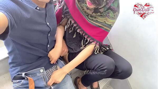 Cute desi girl door handjob blowjob