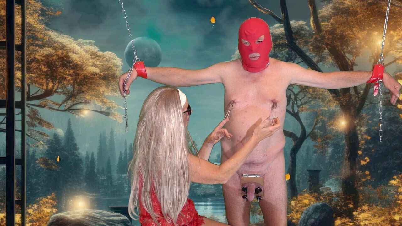 dominant manages orgasm with balls tormented