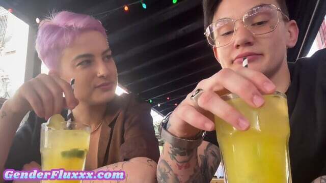 Amateur tattooed queer fingers pink hair home