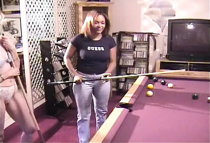 Super lesbian couple playing strip pool