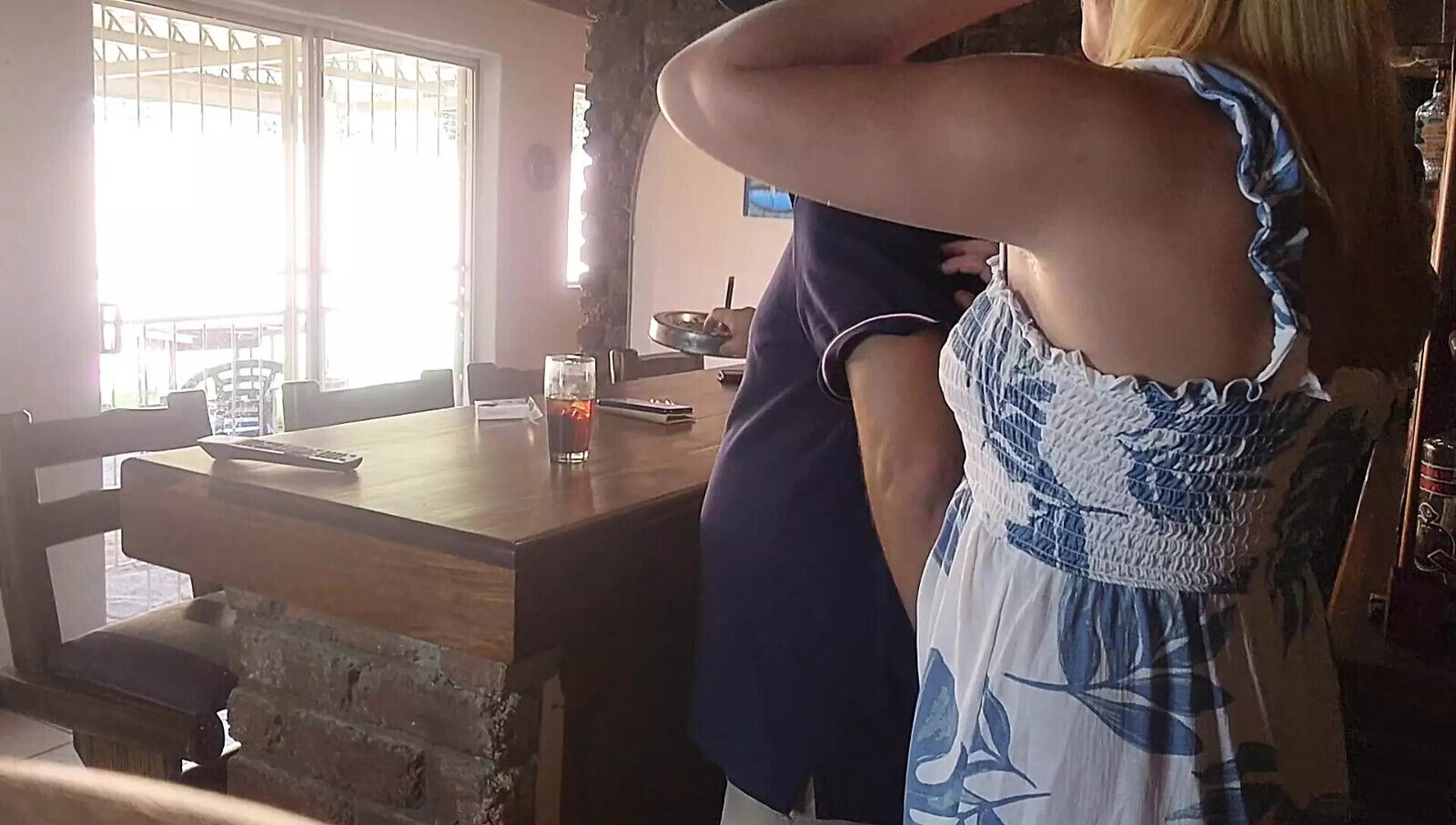 Barlady caught sucking barmans holiday resort