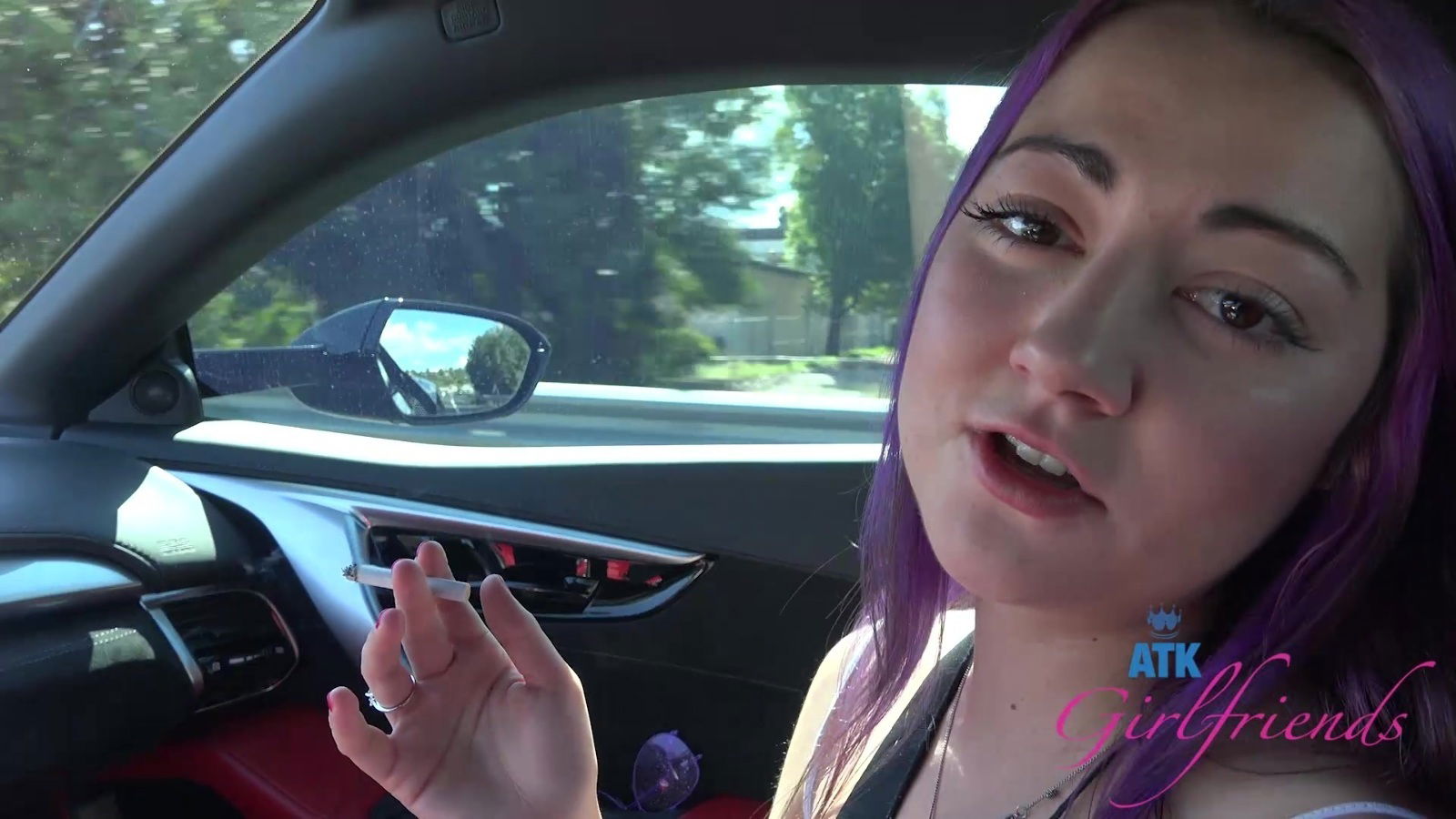 Adams with purple hair enjoys while sucking hard