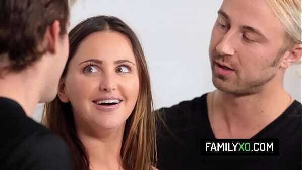 Sexy stepsister Hope Howell grounded step brothers couch with dick each hole