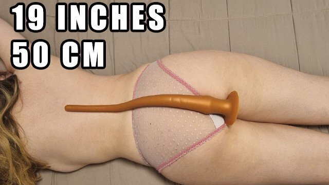 Extra long dildo anal insertion 19 inches / 50cm for chubby white blonde