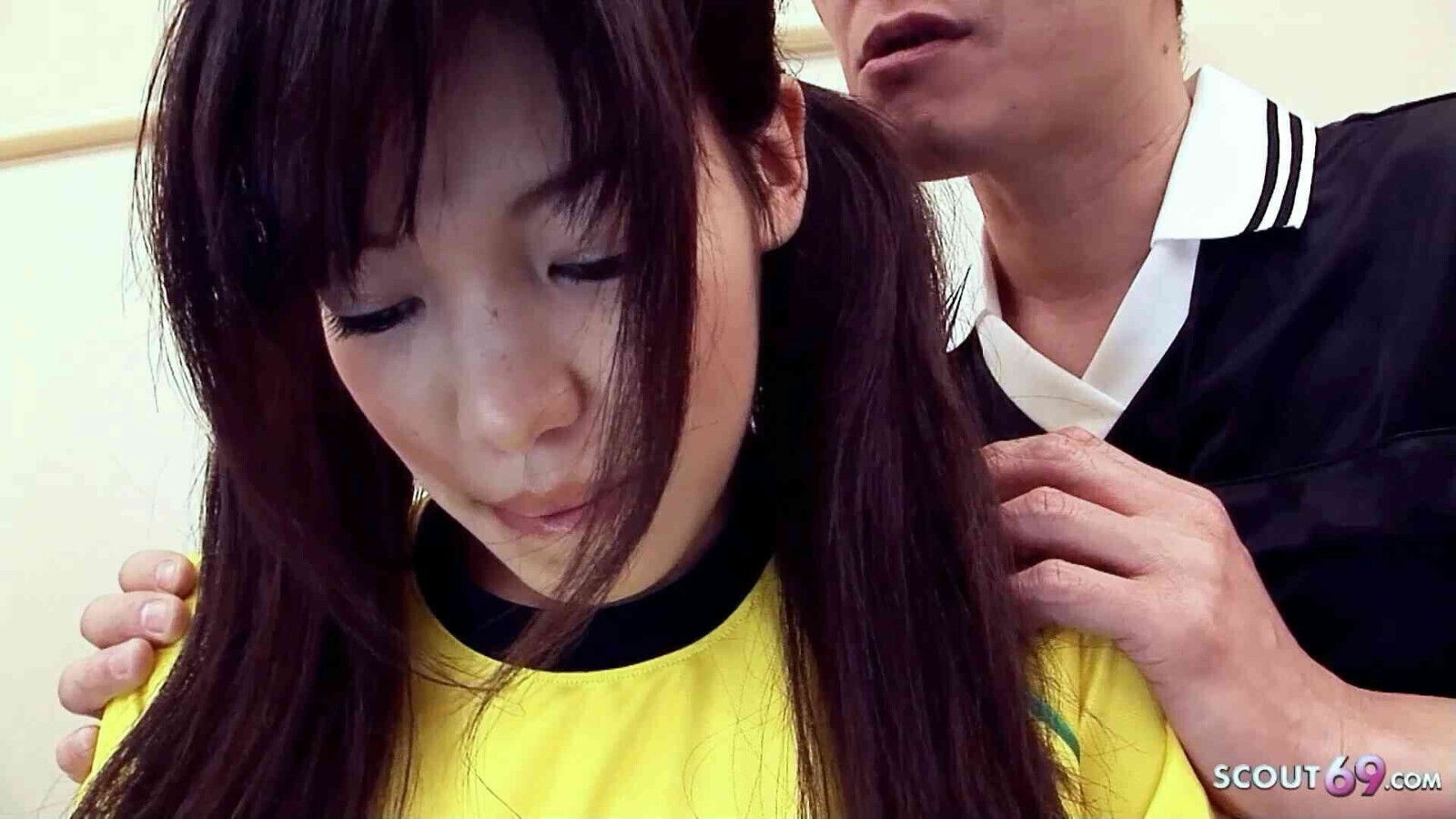 Petite Japanese Schoolgirl seduce Double Creampie 3Some Guys