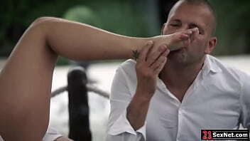 Russian Nicole Brix masturbating while getting fucked hard