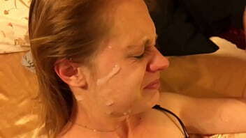 Splatter face with thick sperm after gangbang party deep throat skinny white girl