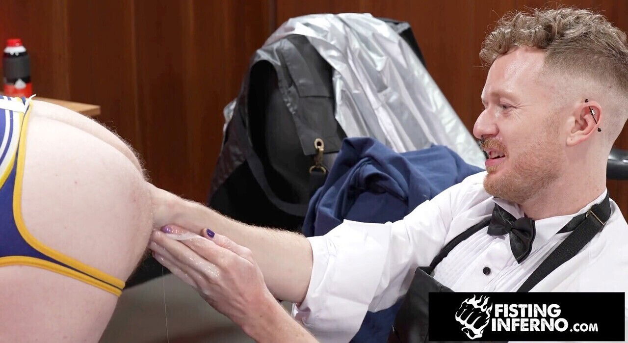 Ass-expert barber Nathan delivers deep fisting naughty client