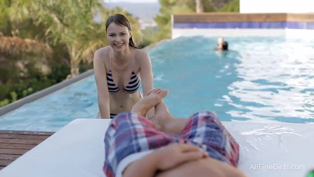 Sweet teen Beata takes hard near pool