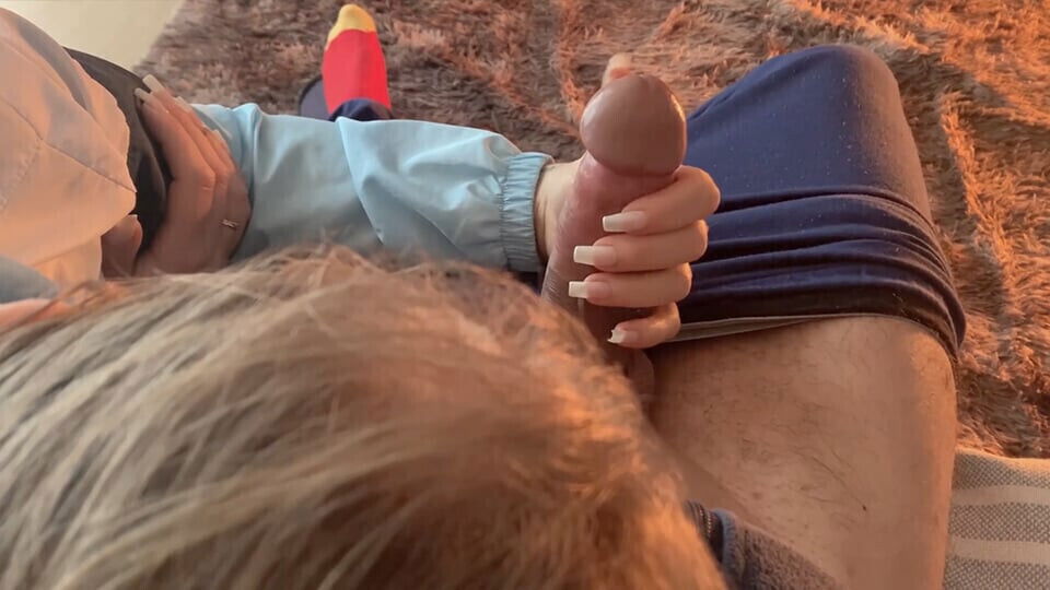 Naughty cousin gives sensational handjob living room