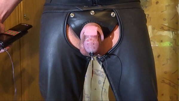 milking with electro chastity cage butt plug