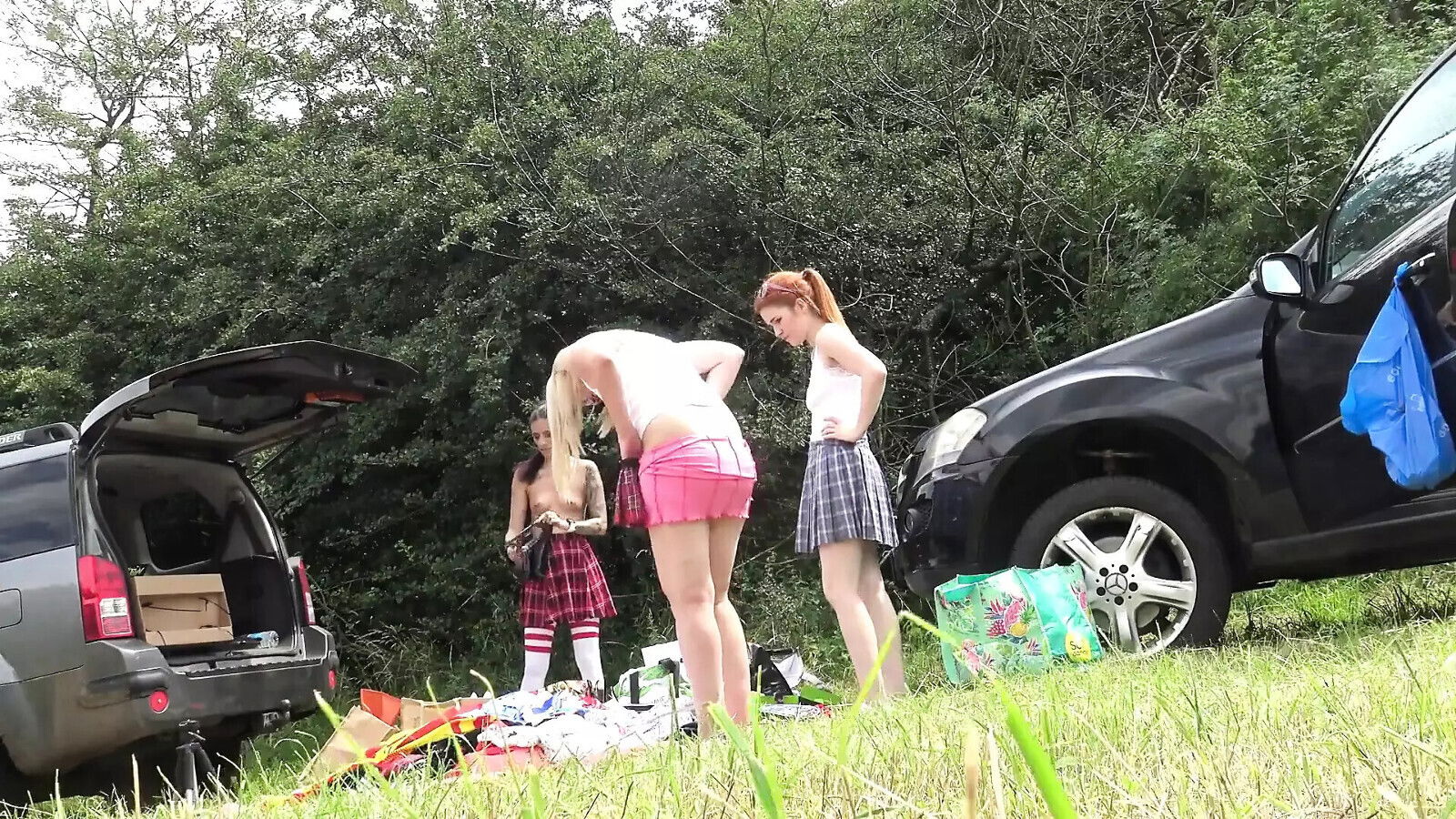 Under Their Mini Skirts Panties Girls Haul with Blonde Skinny Sexy Redhead with MILF