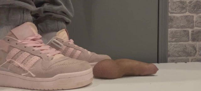 trampling in pink sneakers
