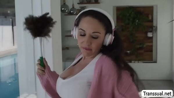 Busty horny Tgirl lets carpenter bang