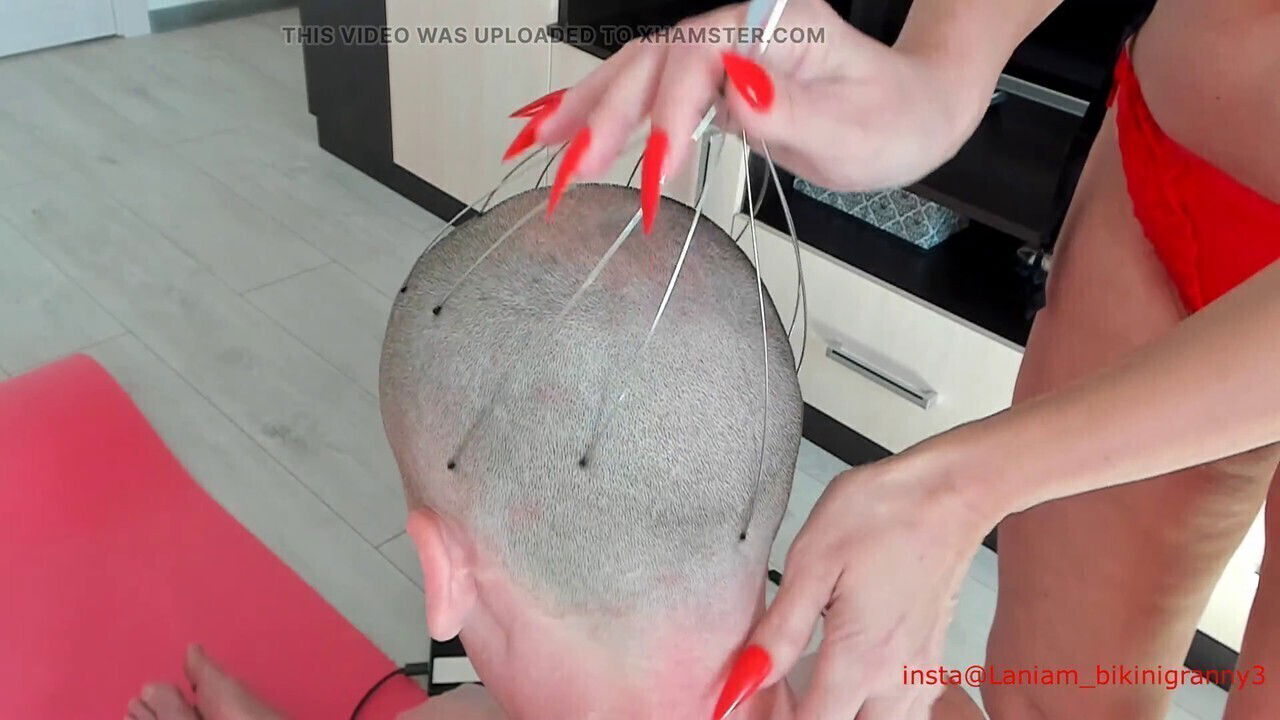 Stepmother wields long nails head massage femdom sadism masochism play