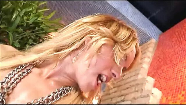 Cute blonde tgirl with white stockings gets assfucked shaft