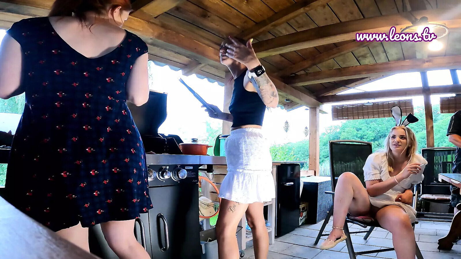 Sexy Tight Pussy Girls having party Outdoors Garden Panties with Thongs Miniskirt Summder Dresses