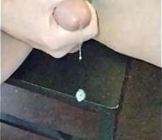 Guy dripping cum on chair