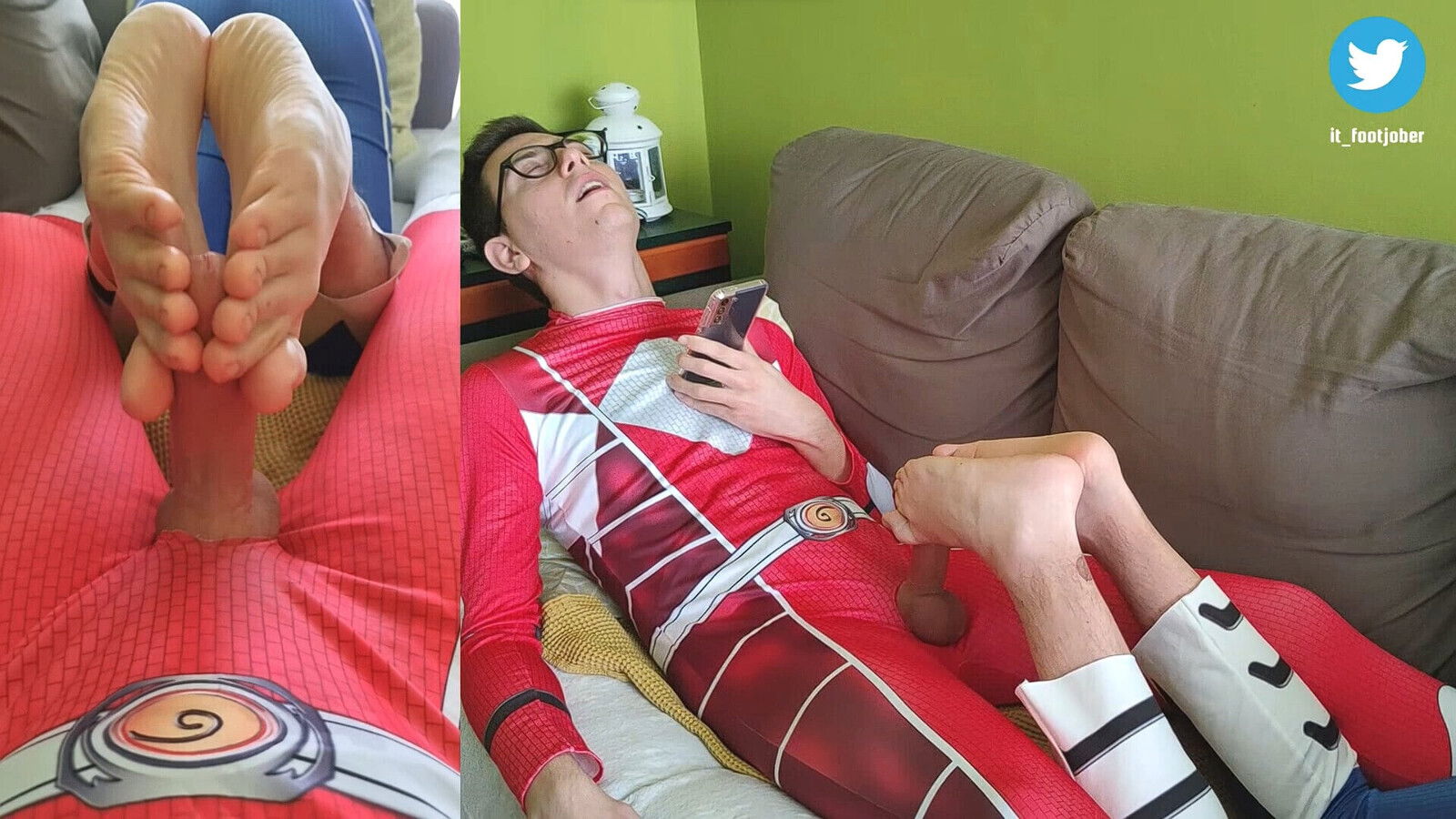 ranger gets footjob, blue ranger gets sockjob white Nike socks