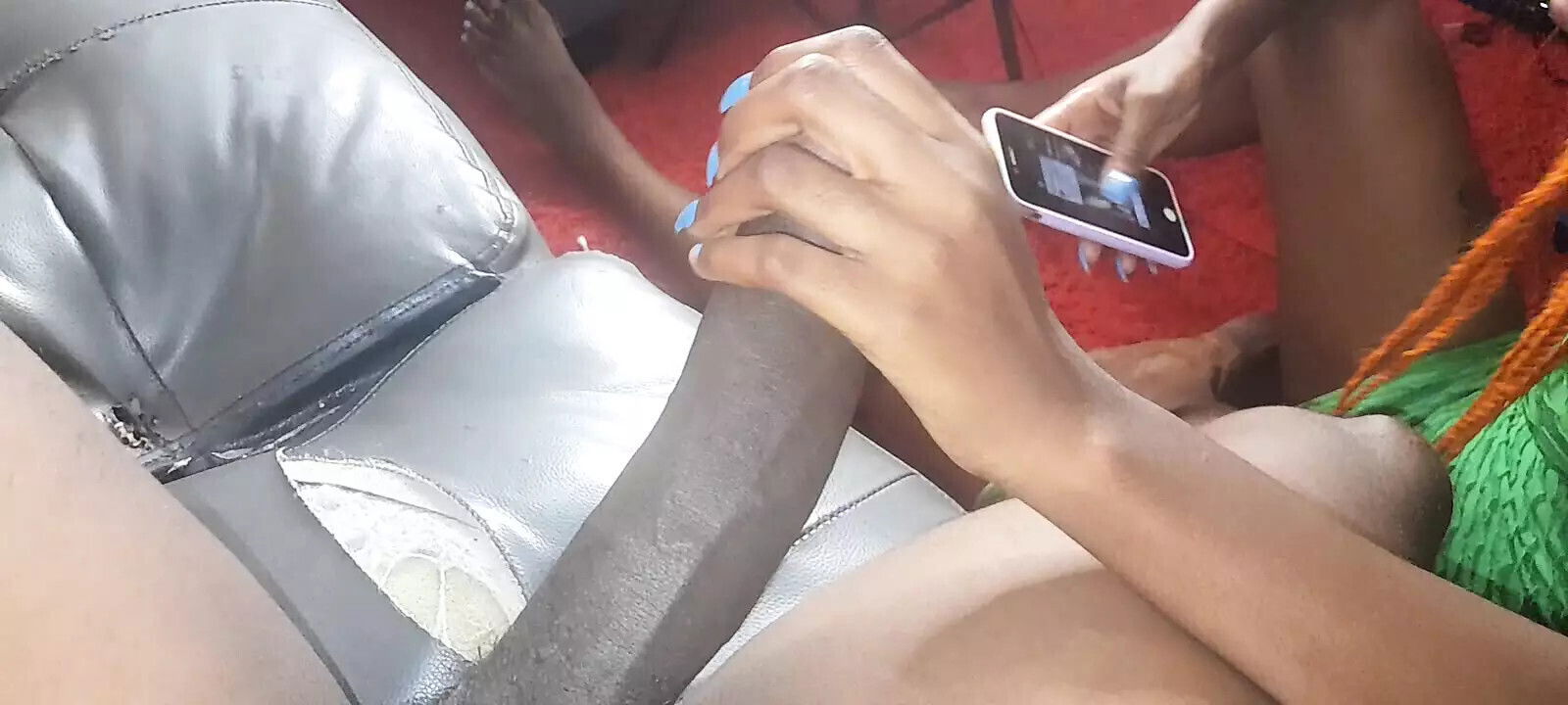 Trampling neighbor's whore's wife's pussy while stroked dick