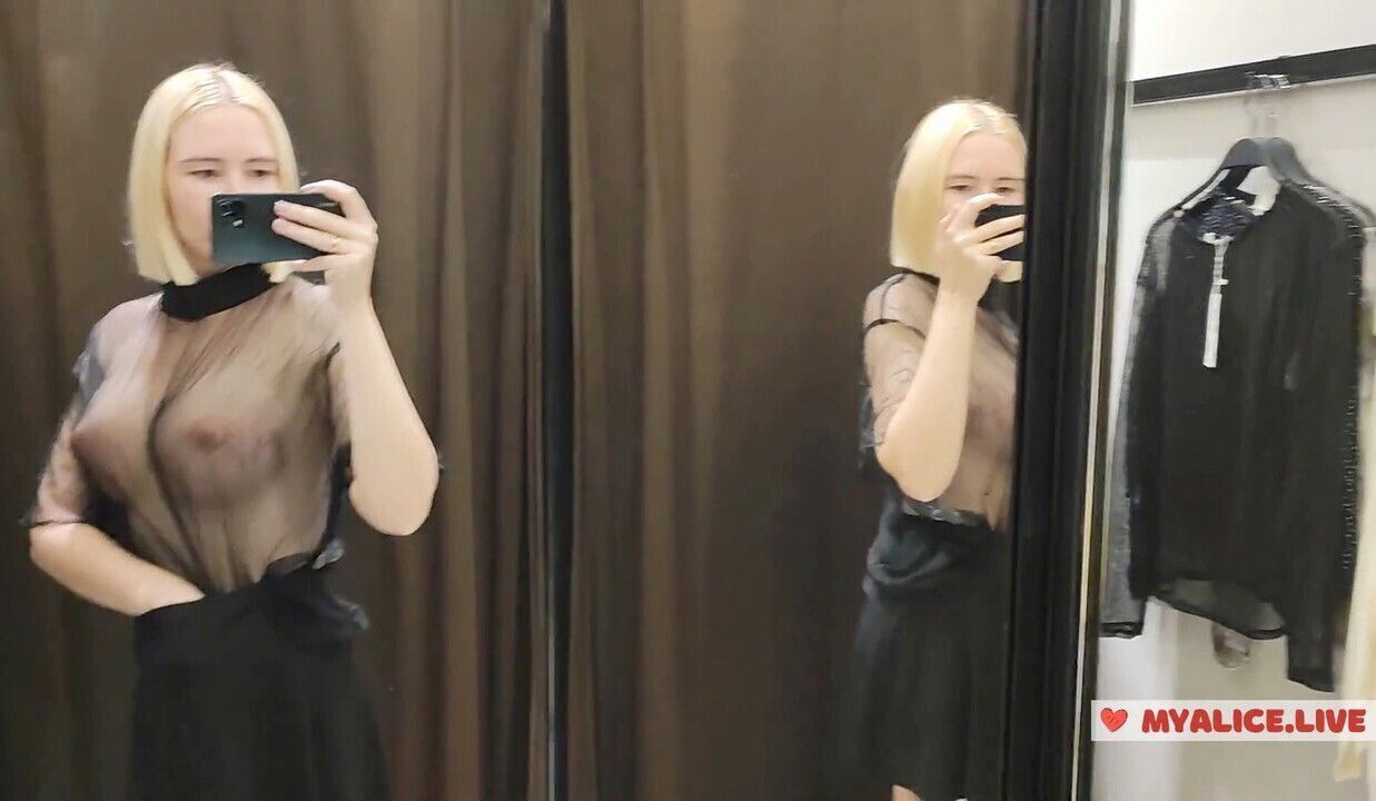 Dressing room flash, clothes, blonde