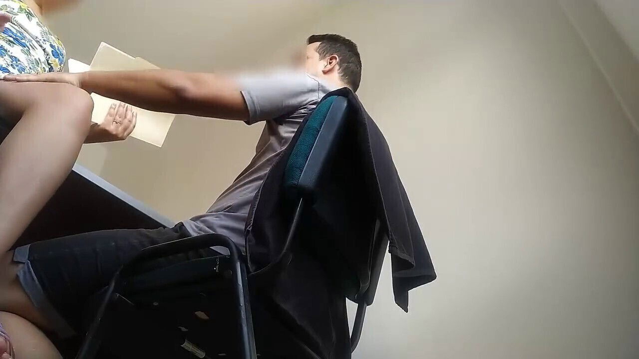 Boss assistant down dirty office desk with intense office