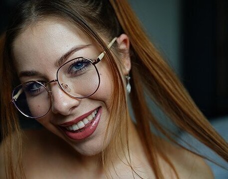 Schoolgirl with glasses lipstick swallowed POV.