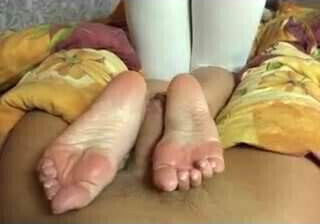 Blonde russian girl footjob w french toes