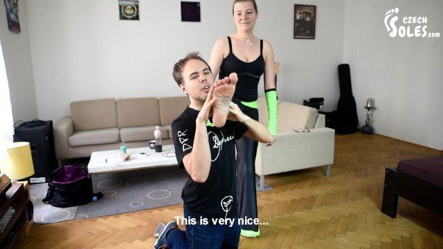 Dancing student gets sexy feet worshiped (foot worship, sweaty feet, MILF feet, foot sucking)