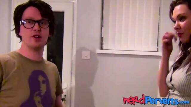 English brunette Bella Star deepthroats nerd dick