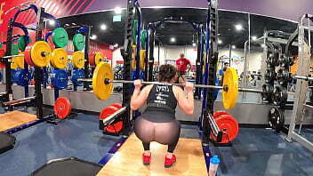 Barbell squats insanely transparent leggings