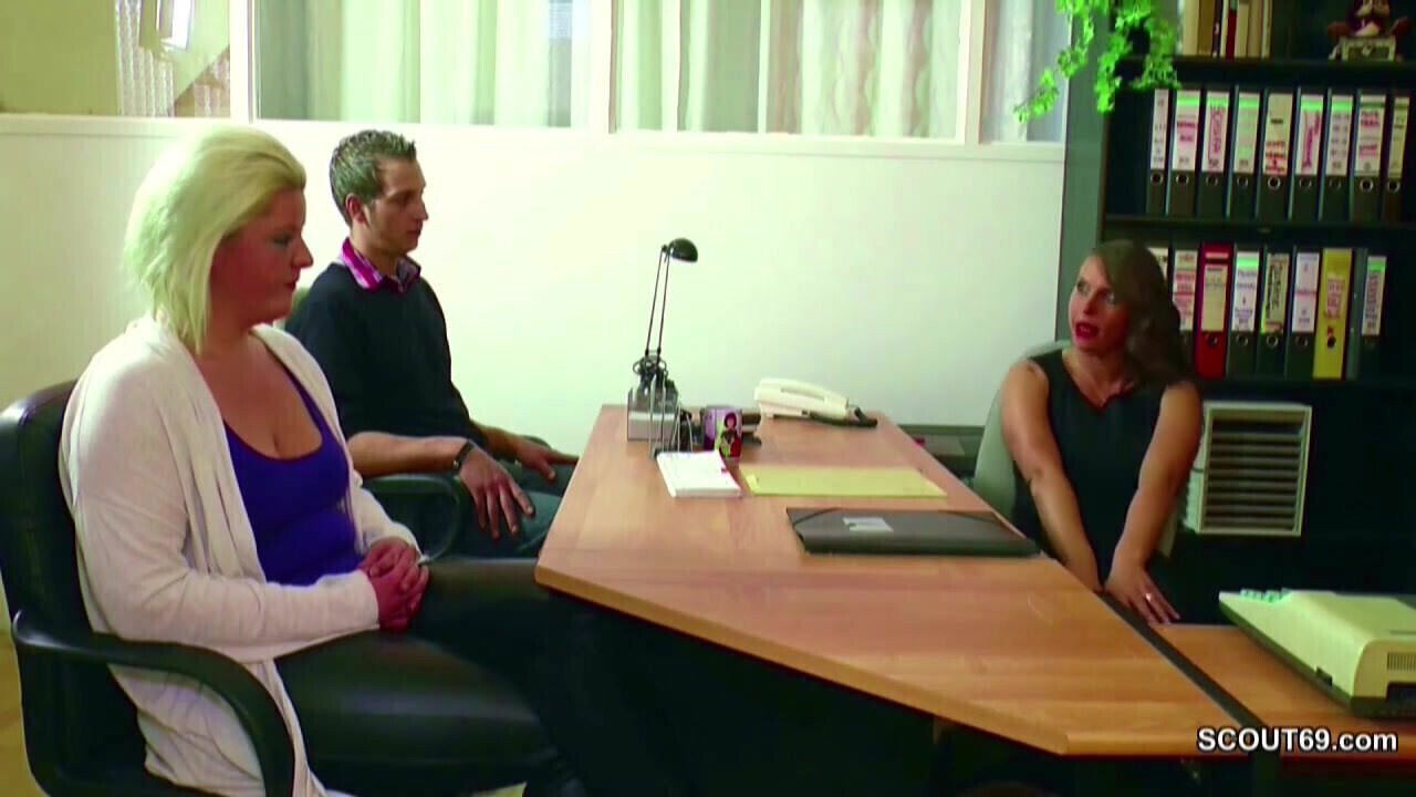 German MILF in Real 3some Female Casting with Young Couple